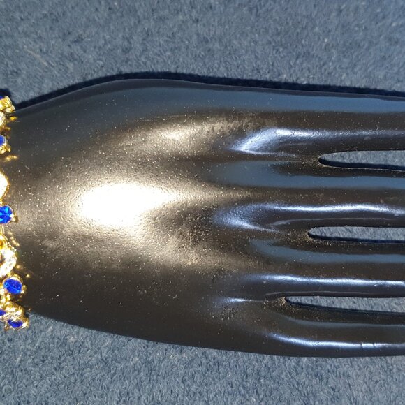 Beautiful Dark Blue Crystal White CZ Yellow Gold Tone Bracelet - Picture 3 of 11